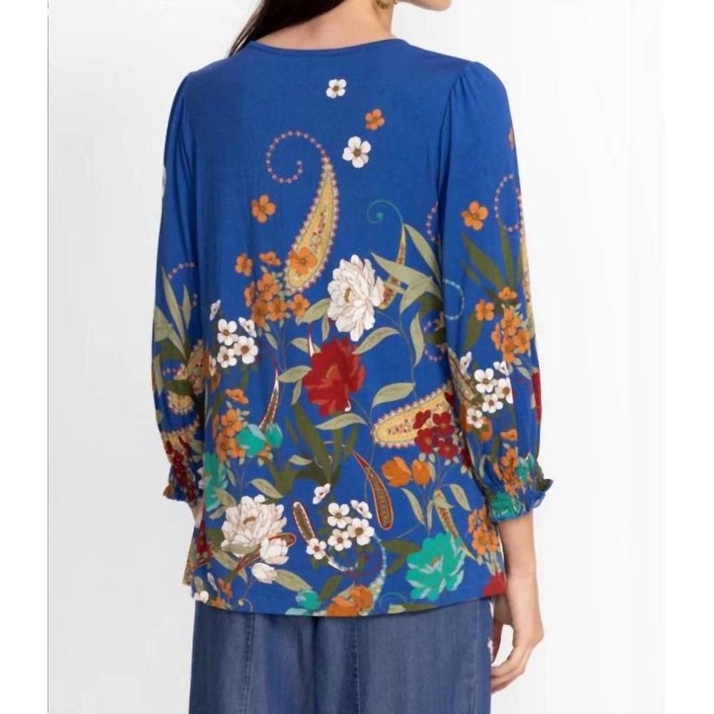 NEW JOHNNY WAS tee bee smocked sleeve tee in blue - Picture 5 of 6